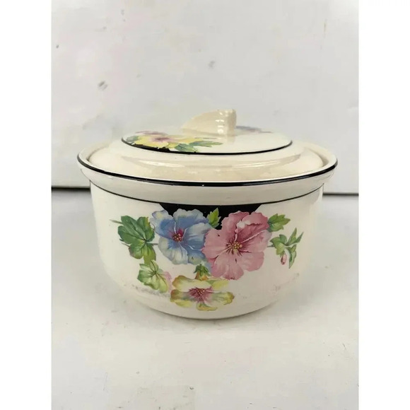 VTG Floral Casserole Dish with Lid Harker Cookingware Hot Oven 1930s - Picture 6 of 11